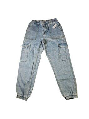 PacSun NWT Cargo Jeans Joggers w/ Elastic Cuffs 26x28" Women's Size M Light Blue